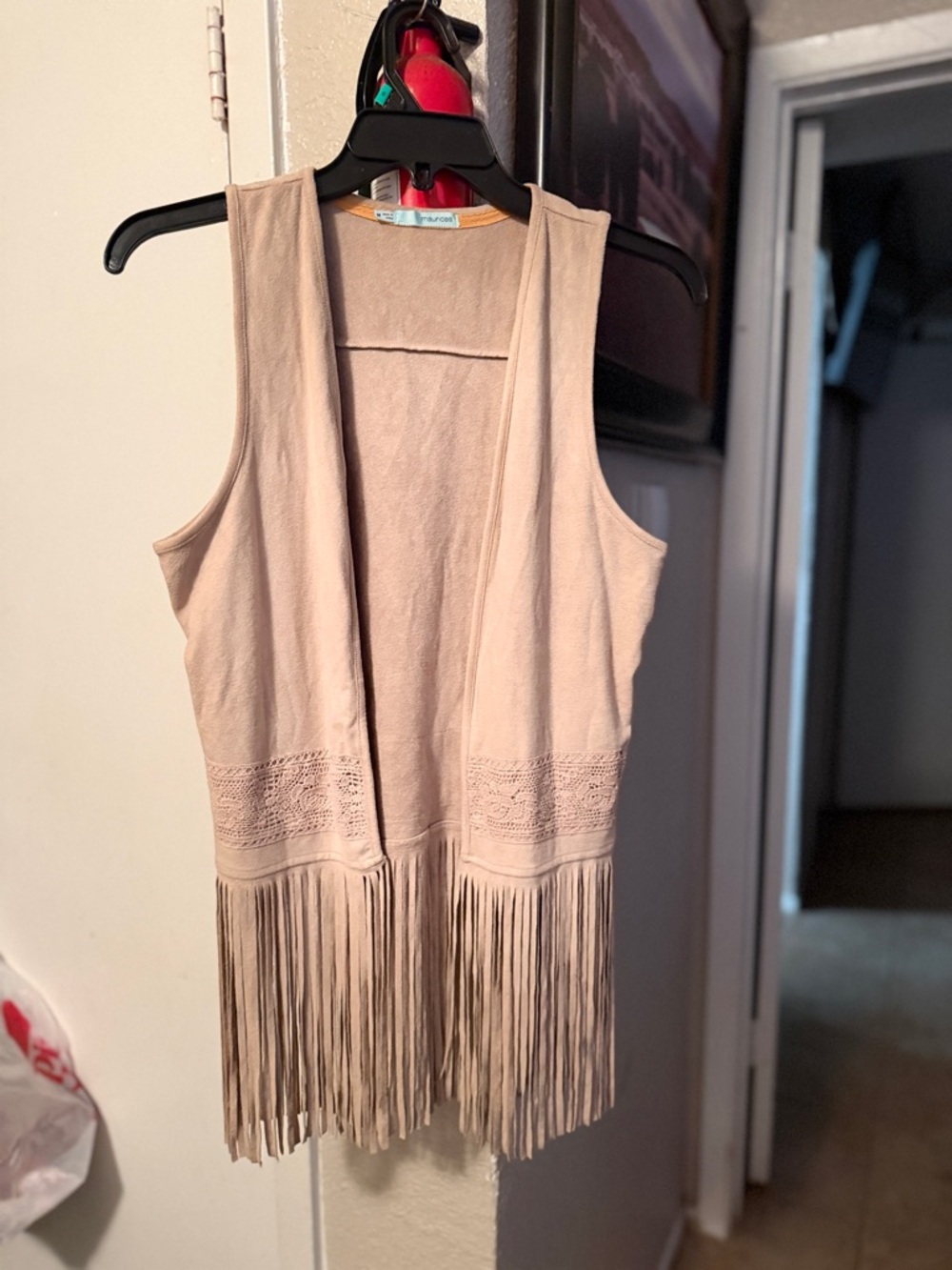 Maurices Beige Fringe Crochet Vest